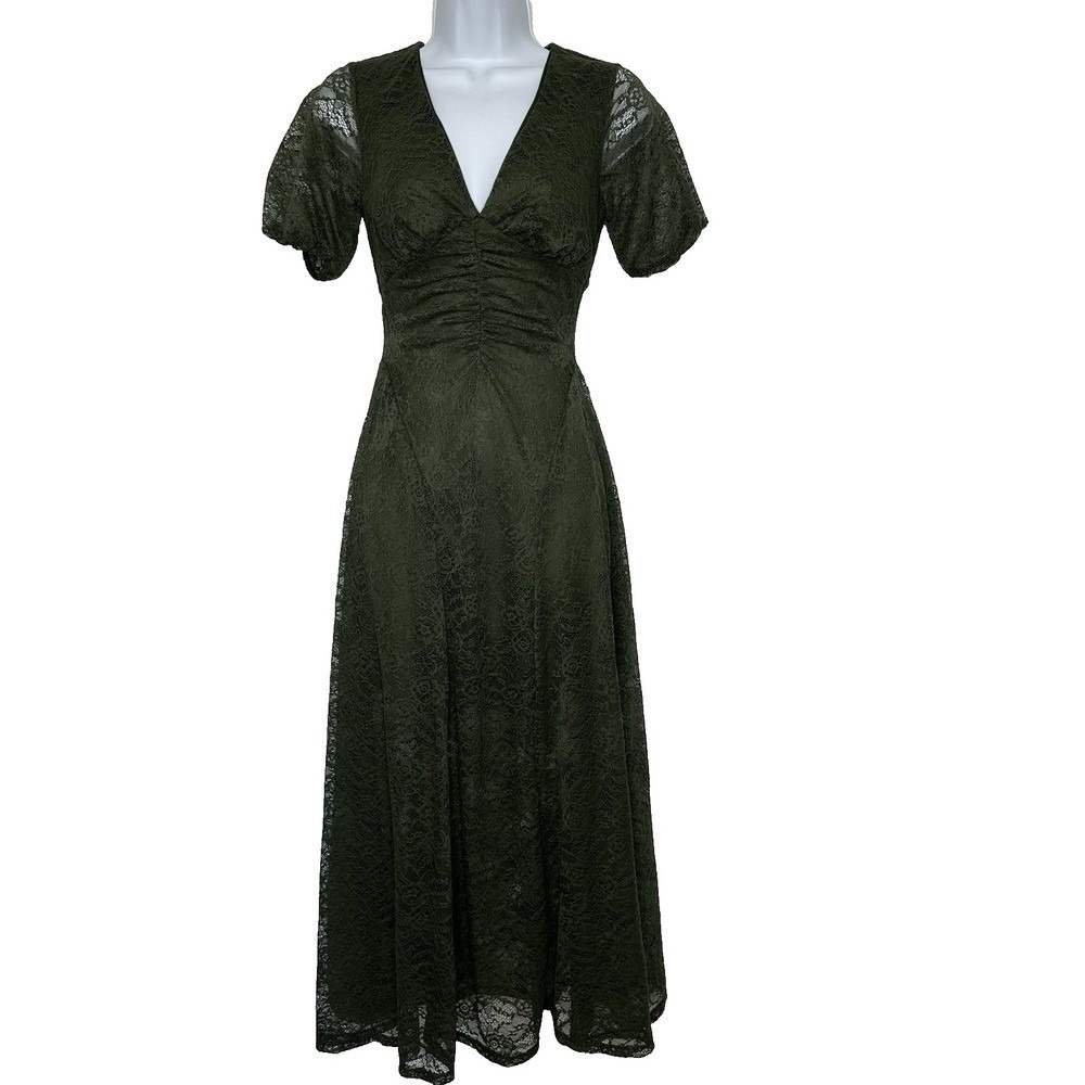 Asos Lace Midi Dress XS Green‎ V Neck Fairycore Whimsigoth